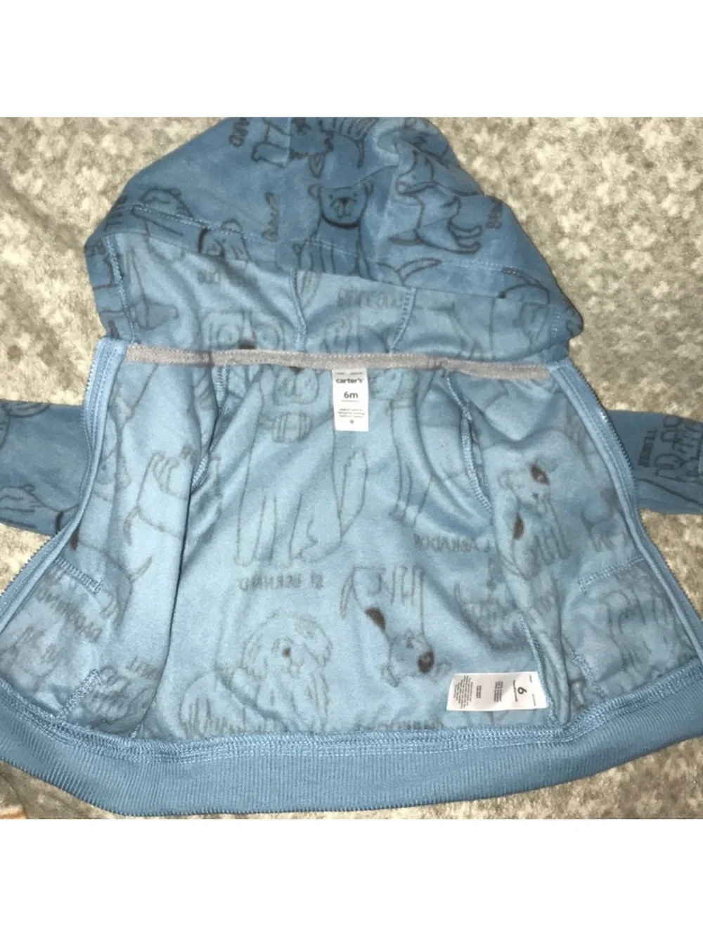 Carters 6M Blue Hooded soft fleece Zip-Up Jacket with Dog Print